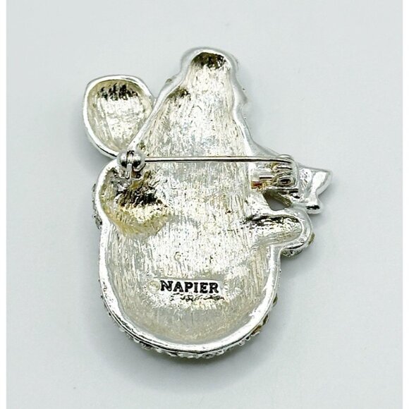 NAPIER Snowman Christmas Holiday Pave Rhinestone Silvertone Brooch - Picture 2 of 2